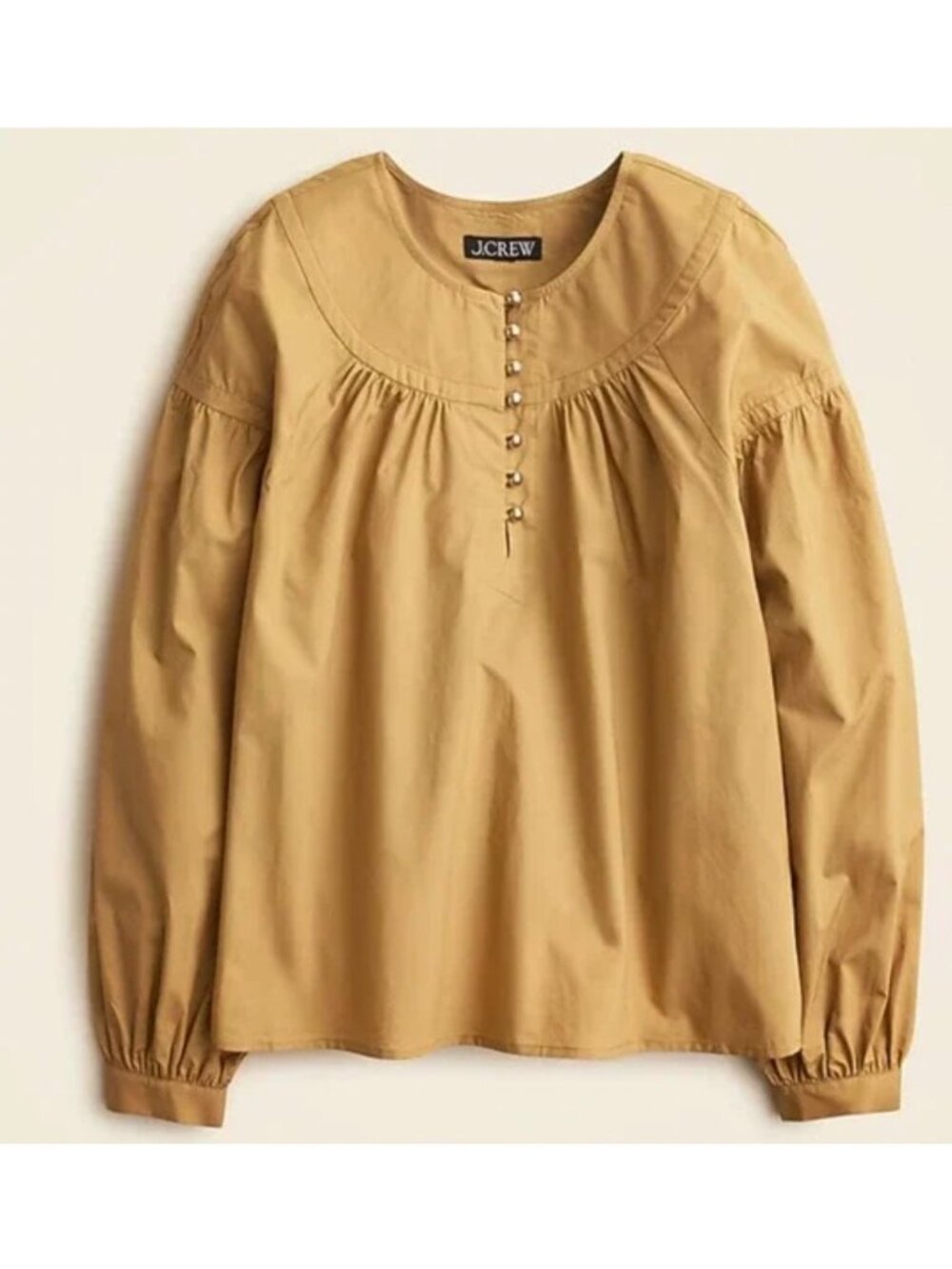 J Crew Shirred Popover Top Womens Small Gold Long Sleeve Poplin NWT